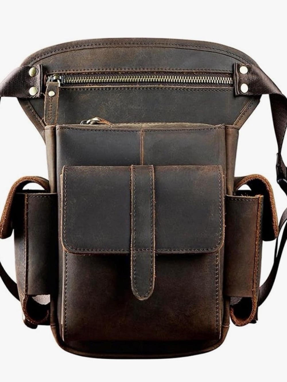 Men's Brown Leather Crossbody Organizer Bag - Classic Utility